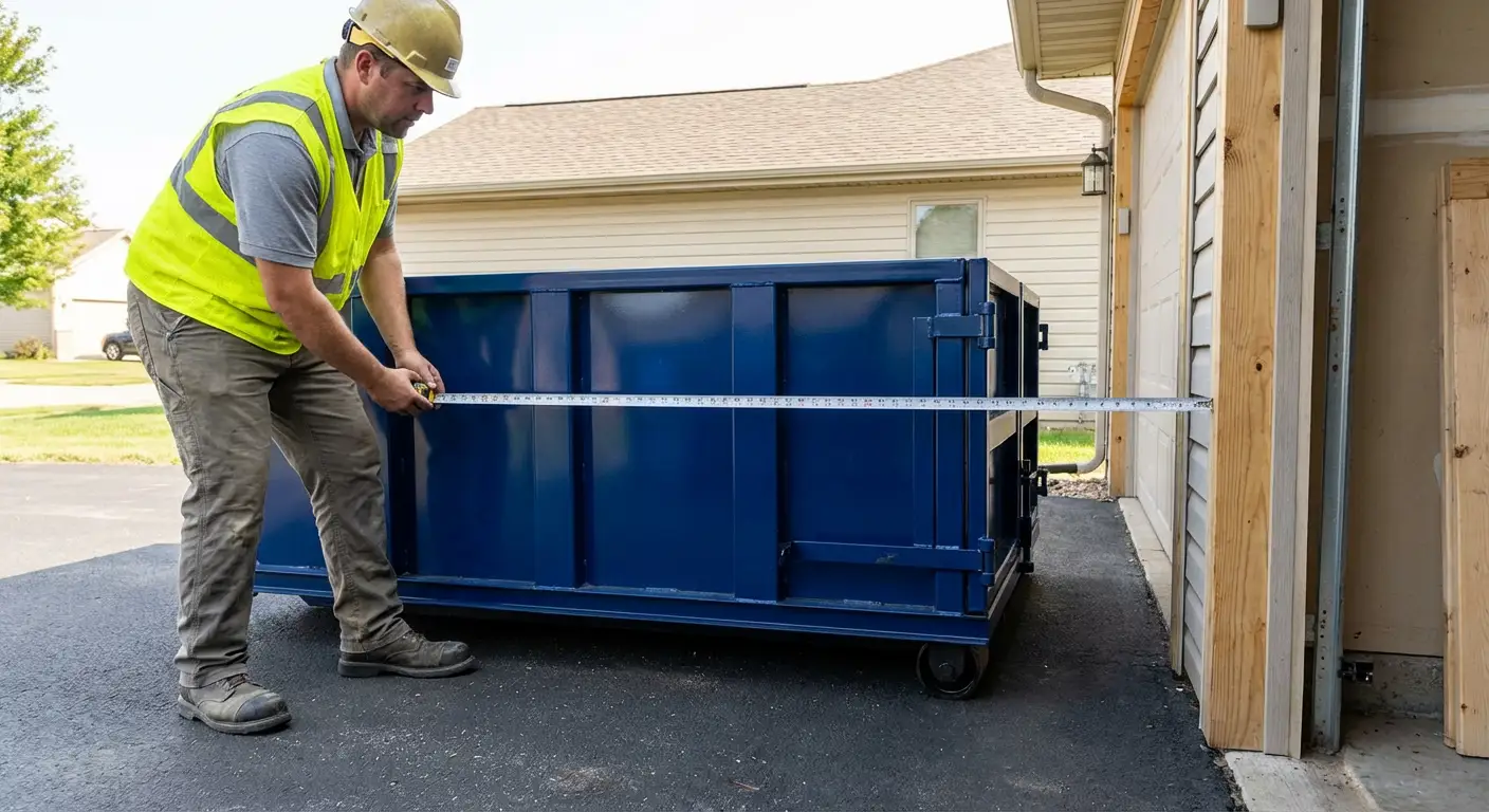 Site assessment for dumpster placement showing clearance requirements in San Mateo, CA
