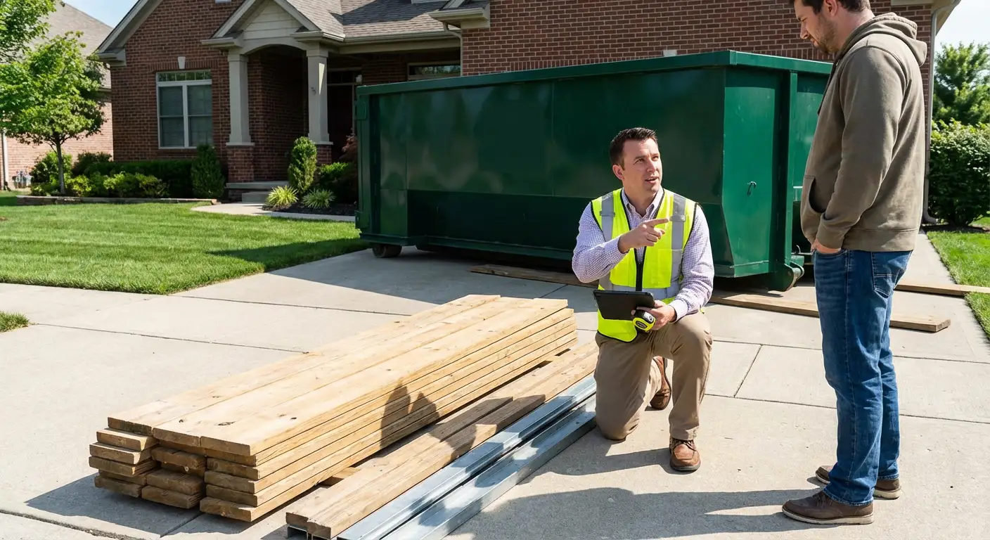 Dumpster rental delivery truck in San Mateo