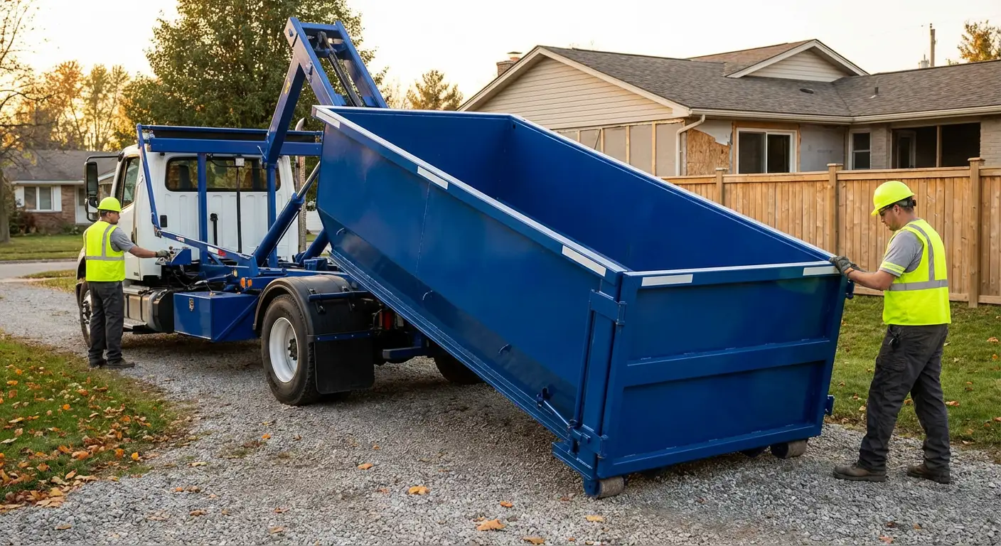 Roll-off dumpster rental delivery truck in San Mateo, CA
