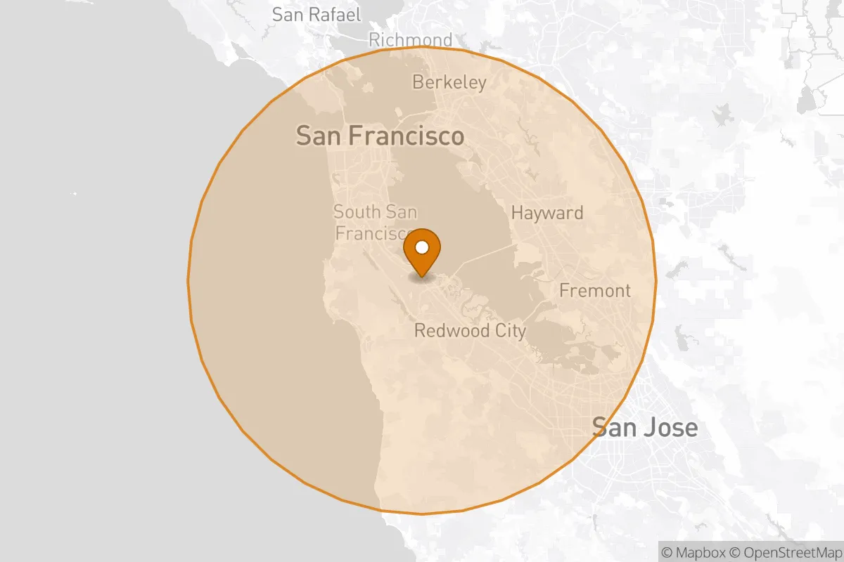 service area service area map in San Mateo, CA